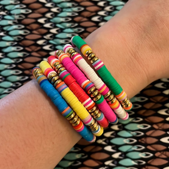 Jewelry - Stackable, Elastic Rainbow Vinyl Disc Clay Beaded Stretch Bracelets